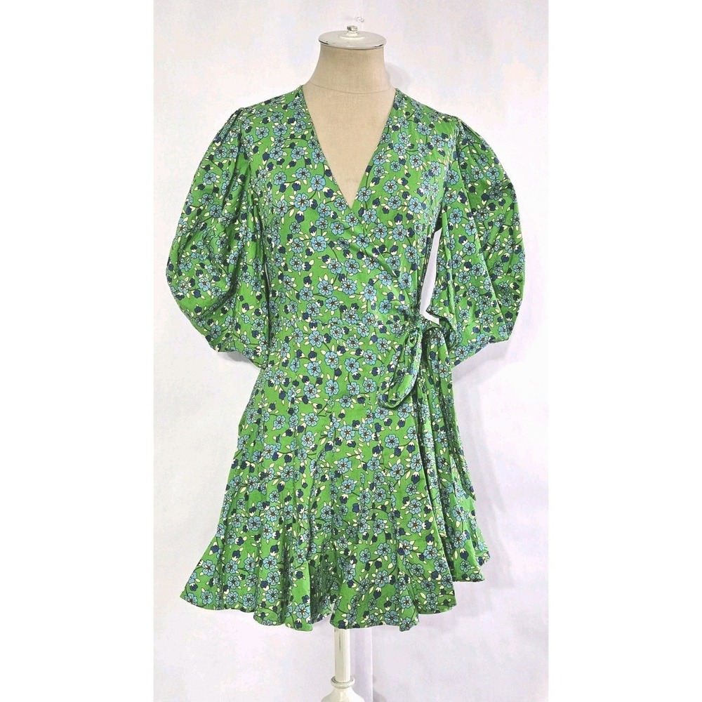 Mackenzie & Me Floral Green Cotton Wrap Dress Size Medium